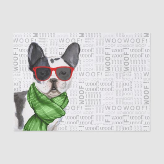 Woof Word Art en Kerstmis Boston Terrier Tissuepapier (Voorkant)
