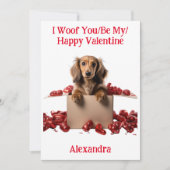 Woof You/Be My/Happy Valentijn Dachshund Puppy Feestdagenkaart (Voorkant)