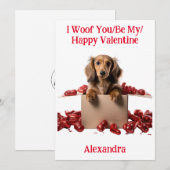 Woof You/Be My/Happy Valentijn Dachshund Puppy Feestdagenkaart (Voorkant / Achterkant)