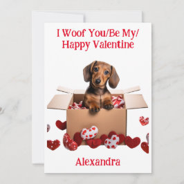 Woof You/Be My/Happy Valentijn Dachshund Puppy Feestdagenkaart