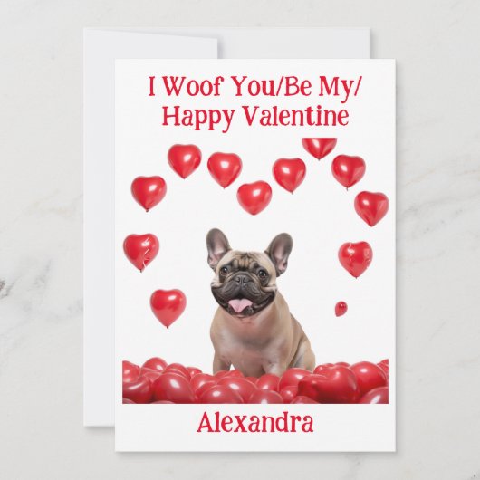 Woof You/Be My/Happy Valentijn Franse Bulldog Kaar Feestdagenkaart (Voorkant)