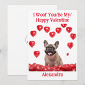 Woof You/Be My/Happy Valentijn Franse Bulldog Kaar Feestdagenkaart (Voorkant / Achterkant)