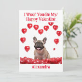 Woof You/Be My/Happy Valentijn Franse Bulldog Kaar Feestdagenkaart (Staand voorkant)
