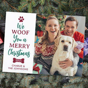 Woof You Merry Christmas Custom Schattige Pet Dog  Feestdagenkaart