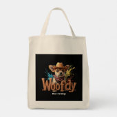 Woofdy Funny Western Cowboy Dog in de Verenigde St Tote Bag (Achterkant)