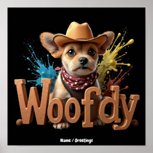Woofdy Grappige Western Cowboy Hond in Texas Poster