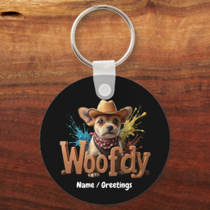 Woofdy Grappige Western Cowboy Hond in Texas Sleutelhanger