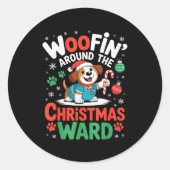 Woofin Around The Christmas Ward Funny Dog Nurse  Ronde Sticker (Voorkant)