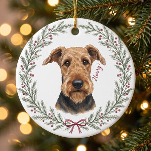 Woofkin Rustic Evergreen Besem Krans Huisdier Port Keramisch Ornament
