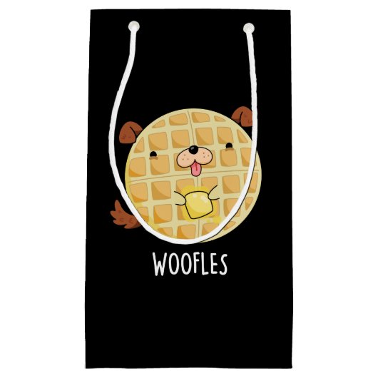 Woofles Funny Doggy Waffle Pun Dark BG Klein Cadeauzakje (Voorkant)
