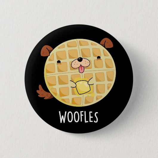Woofles Funny Doggy Waffle Pun Dark BG Ronde Button 5,7 Cm (Voorkant)