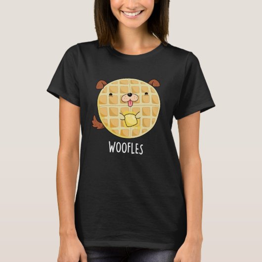 Woofles Funny Doggy Waffle Pun Dark BG T-shirt (Voorkant)