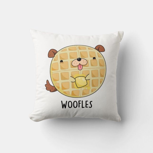 Woofles Funny Doggy Waffle Pun Kussen (Voorkant)
