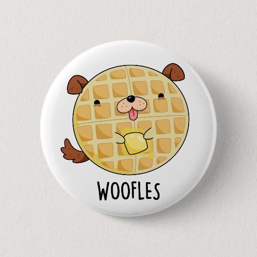 Woofles Funny Doggy Waffle Pun Ronde Button 5,7 Cm (Voorkant)