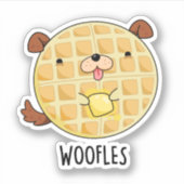 Woofles Funny Doggy Waffle Pun Sticker (Voorkant)