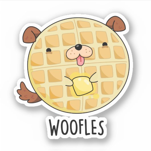 Woofles Funny Doggy Waffle Pun Sticker (Voorkant)