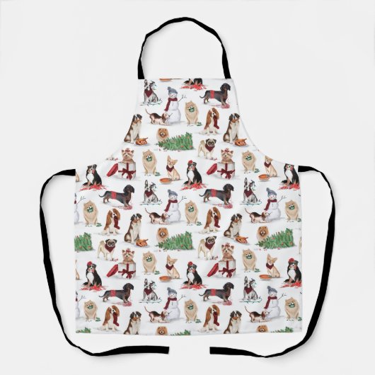Woofy Kerstmis Waterverf Naughty Dogs Schort (Voorkant)