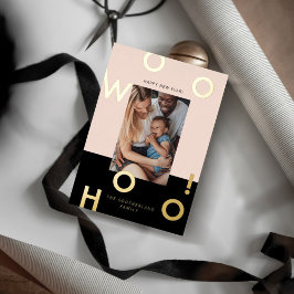 Woohoo! Happy New Year Minimale Bold Letters Foto Folie Feestdagenkaart