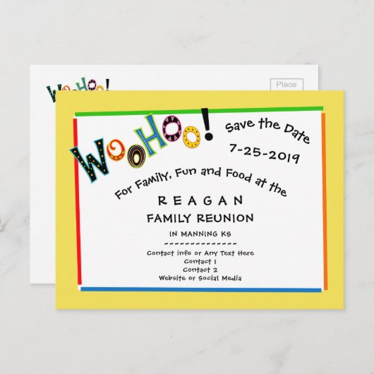 Woohoo klinkt als een leuk reüniefeest om de datum aankondigingskaart (Voorkant / Achterkant)