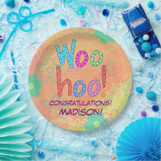 Woohoo Word Art Name Persoonlijk Gefeliciteerd Papieren Bordje (Feest)
