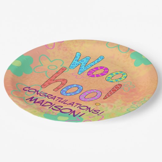 Woohoo Word Art Name Persoonlijk Gefeliciteerd Papieren Bordje (Gekanteld)