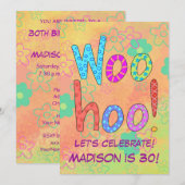 WooHoo Word Art Oranje 30th Birthday Invitation Kaart (Voorkant / Achterkant)