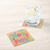 WooHoo Word Tex Art Graphic Sinaasappel Kartonnen Onderzetters (Insitu)