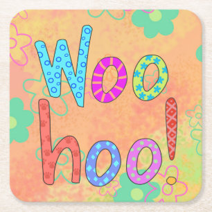 WooHoo Word Tex Art Graphic Sinaasappel Kartonnen Onderzetters