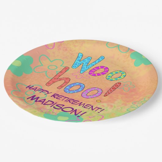 Woohoo Word Text Art Name Personated Retirement Papieren Bordje (Gekanteld)