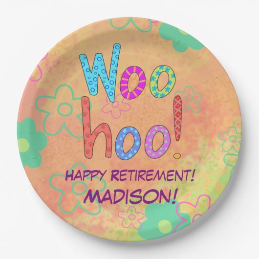 Woohoo Word Text Art Name Personated Retirement Papieren Bordje (Voorkant)