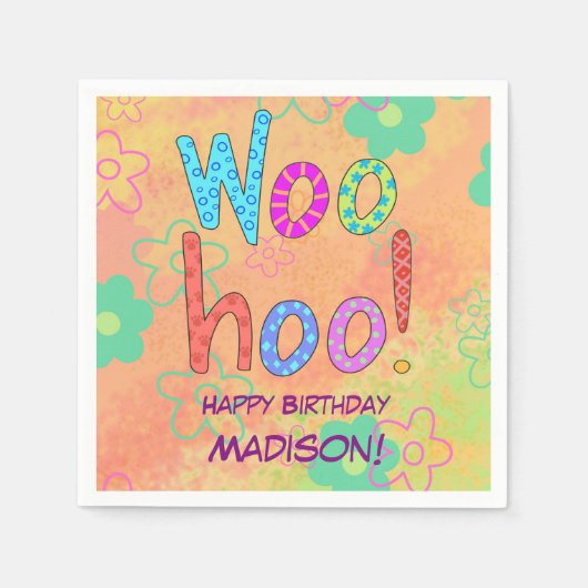 Woohoo Word Text Art Name Persoonlijk Birthday Servet (Voorkant)