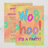 WooHoo Word Text Art Uitnodiging Oranje partij (Voorkant / Achterkant)