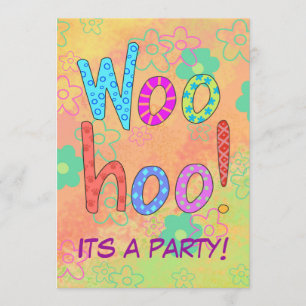 WooHoo Word Text Art Uitnodiging Oranje partij
