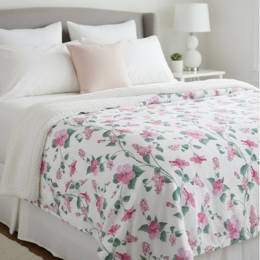 wool blanket, floral print blanket, pink blanket fleece deken