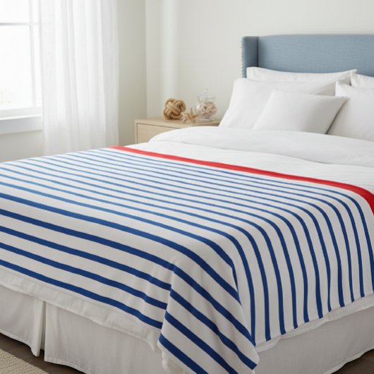 Wool blanket with blue stripes, Nautical-themed  Fleece Deken