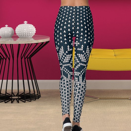 Wool Knitted Christmas And New Year Flower Pattern Leggings