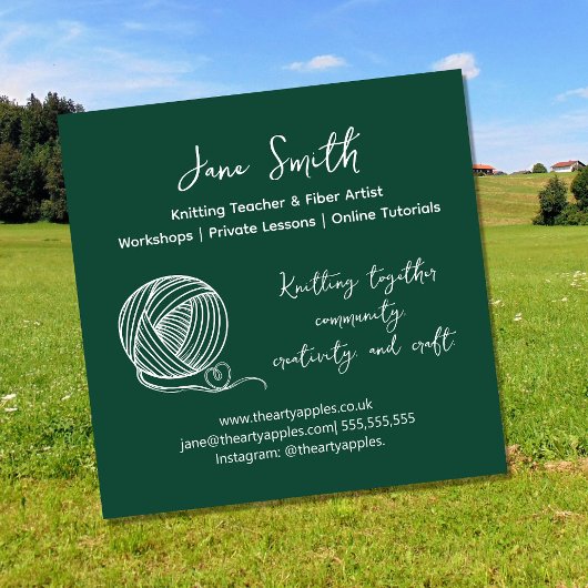wool Knitting Teacher Business Card | Wool Yarn  Vierkante Visitekaartje
