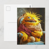 Wool monster crocheting in a chair. Funny Briefkaart (Voorkant / Achterkant)