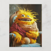 Wool monster crocheting in a chair. Funny Briefkaart (Voorkant)