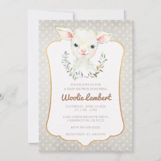 Woolie Lambert Schattige Lamb Baby shower Uitnodig Kaart (Voorkant)