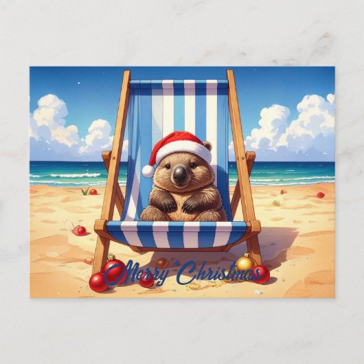 Woolly Wombat Santa hat Merry Christmas Feestdagenkaart (Voorkant)