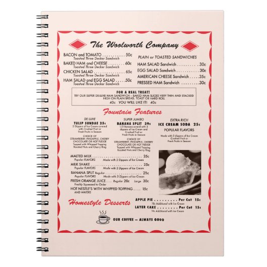 Woolworth Menu Notebook Notitieboek (Voorkant)