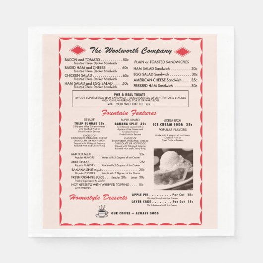 Woolworth Menu Papieren servetten (Voorkant)