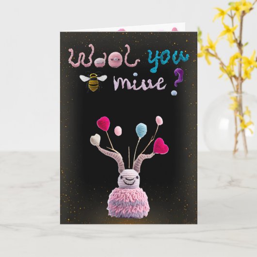 Wooly Alien Funny Valentijn-fotokaart Kaart (Gele Bloem)