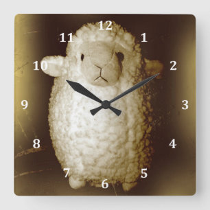 Wooly Fuzzy Sepia Lamb Vierkante Klok