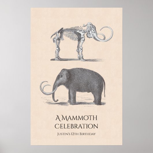 Wooly Mammoth and Skeleton Prehistorische dieren Poster (Voorkant)
