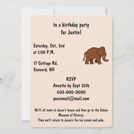 Wooly Mammoth Birthday Party Kaart (Achterkant)