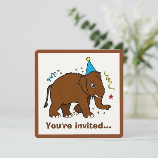 Wooly Mammoth Birthday Uitnodiging (Staand voorkant)