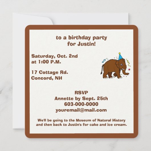 Wooly Mammoth Birthday Uitnodiging (Achterkant)