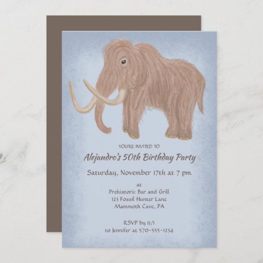 Wooly Mammoth Custom Verjaardagsfeestje Kaart (Voorkant / Achterkant)